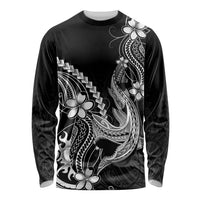 Black Aloha Hawaii Long Sleeve Shirt Polynesian Shark Tattoo With Plumeria LT14 Unisex Black - Polynesian Pride
