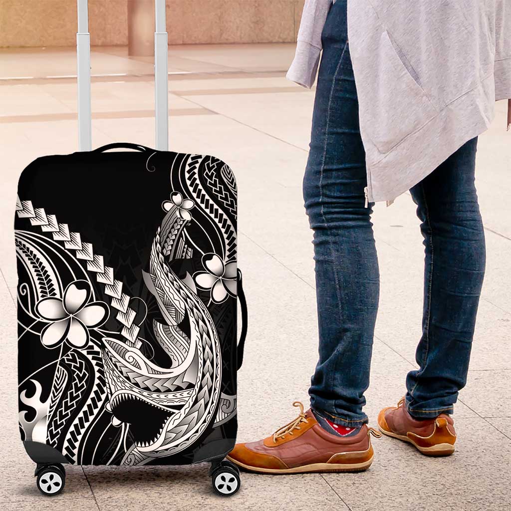 Black Aloha Hawaii Luggage Cover Polynesian Shark Tattoo With Plumeria - Polynesian Pride