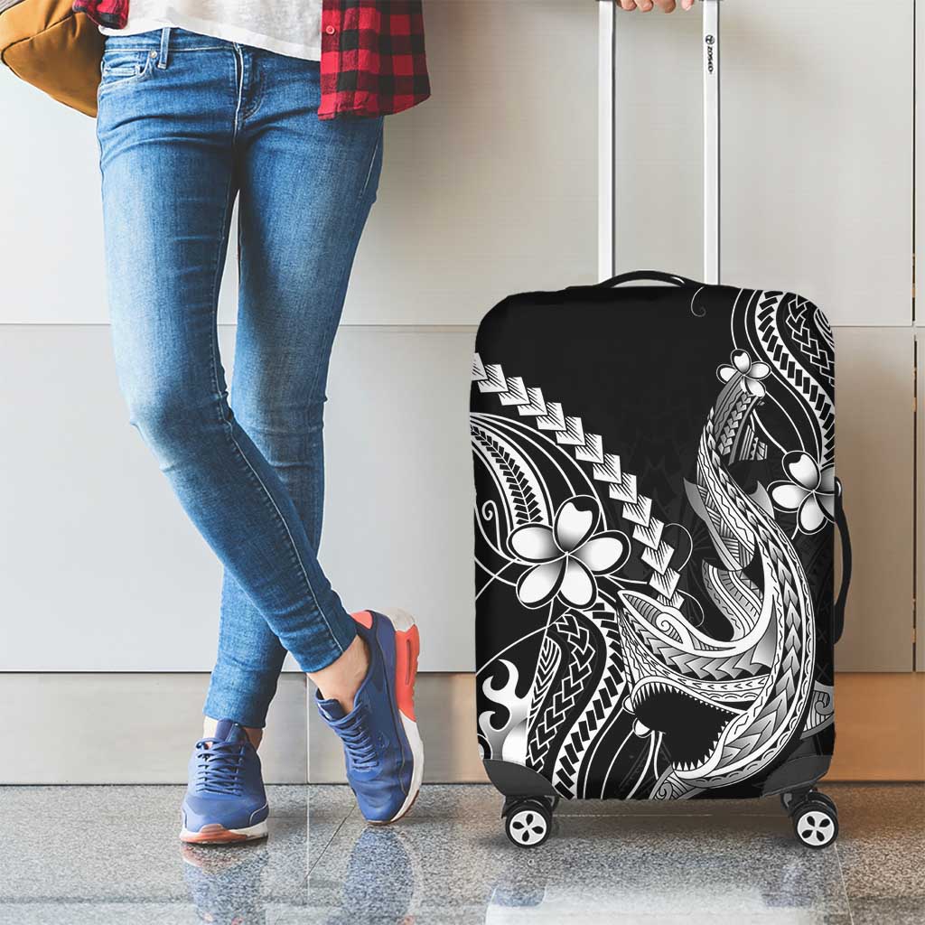 Black Aloha Hawaii Luggage Cover Polynesian Shark Tattoo With Plumeria - Polynesian Pride