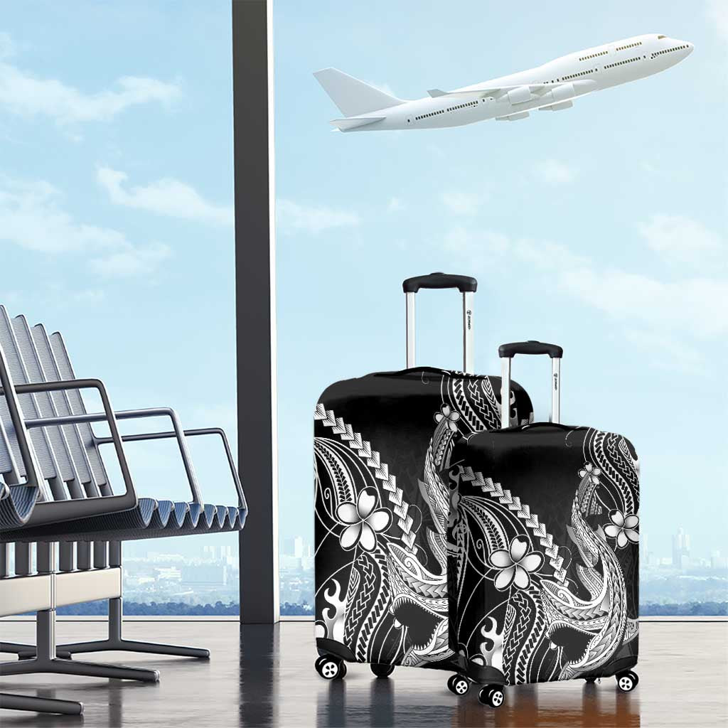 Black Aloha Hawaii Luggage Cover Polynesian Shark Tattoo With Plumeria - Polynesian Pride