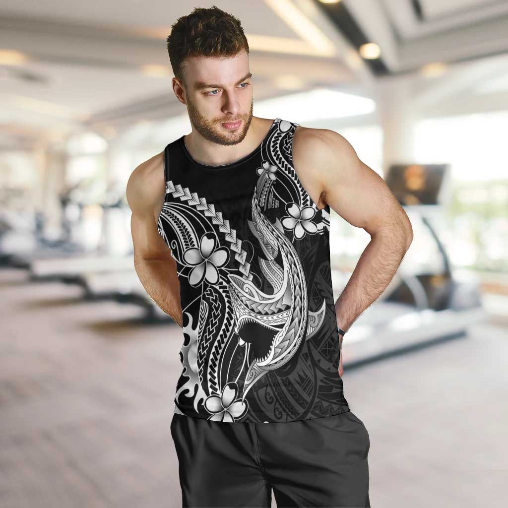 Black Aloha Hawaii Men Tank Top Polynesian Shark Tattoo With Plumeria LT14 Black - Polynesian Pride