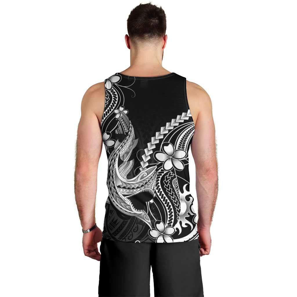 Black Aloha Hawaii Men Tank Top Polynesian Shark Tattoo With Plumeria LT14 - Polynesian Pride