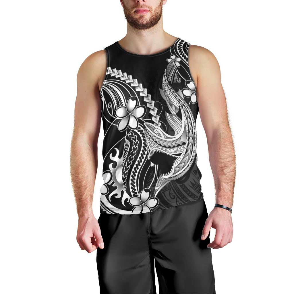 Black Aloha Hawaii Men Tank Top Polynesian Shark Tattoo With Plumeria LT14 - Polynesian Pride