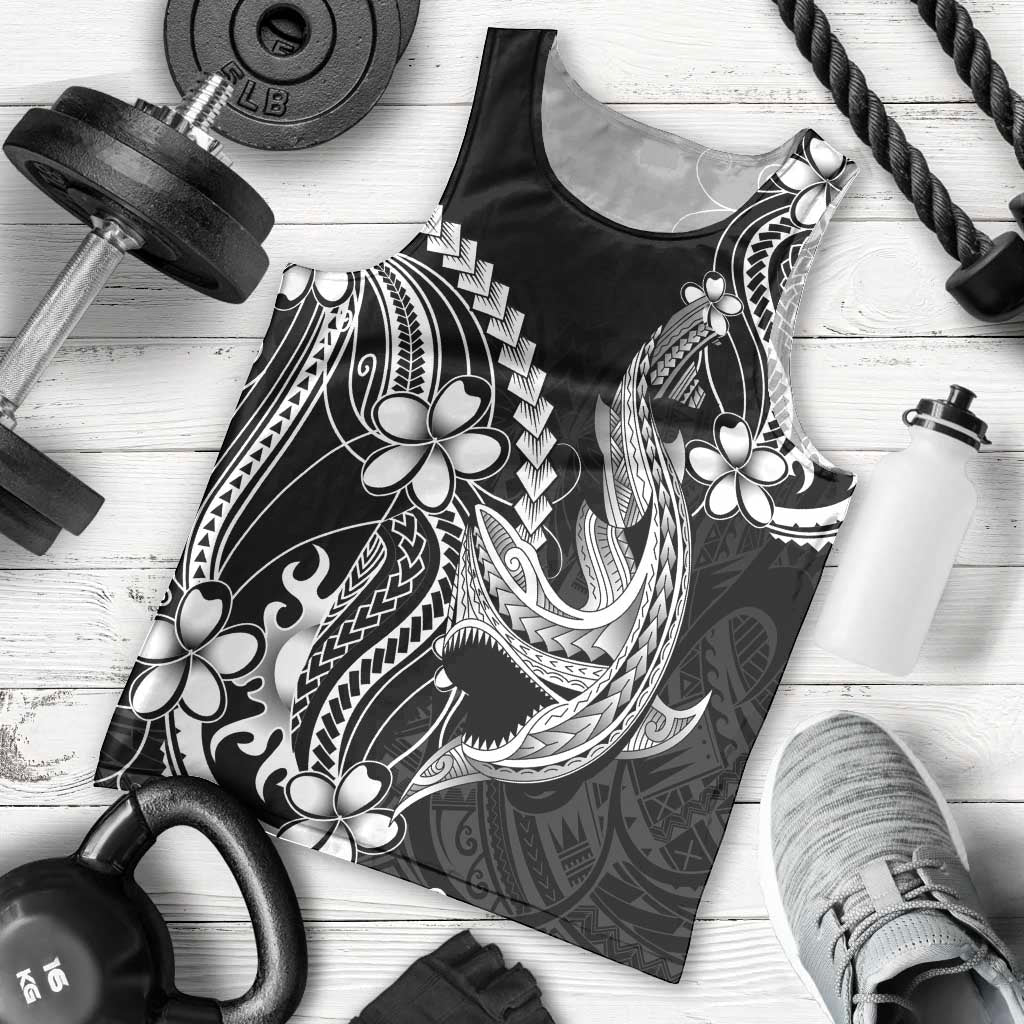Black Aloha Hawaii Men Tank Top Polynesian Shark Tattoo With Plumeria LT14 - Polynesian Pride