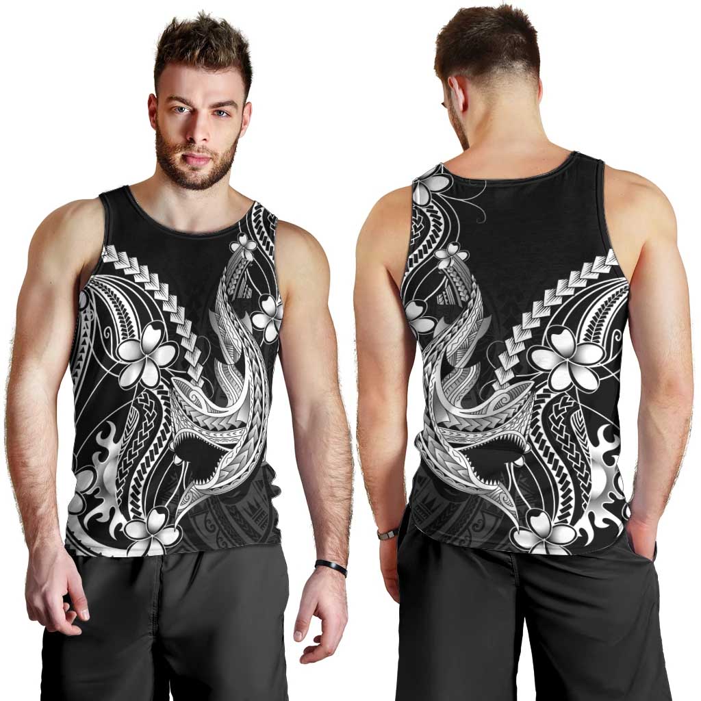 Black Aloha Hawaii Men Tank Top Polynesian Shark Tattoo With Plumeria LT14 - Polynesian Pride
