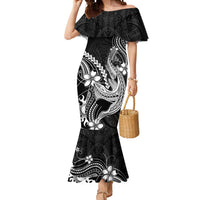 Black Aloha Hawaii Mermaid Dress Polynesian Shark Tattoo With Plumeria - Polynesian Pride