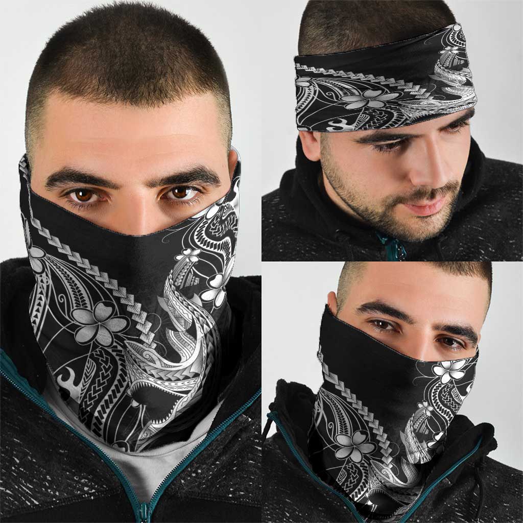 Black Aloha Hawaii Neck Gaiter Polynesian Shark Tattoo With Plumeria LT14 - Polynesian Pride