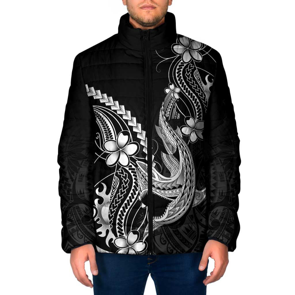 Black Aloha Hawaii Padded Jacket Polynesian Shark Tattoo With Plumeria LT14 Men Black - Polynesian Pride