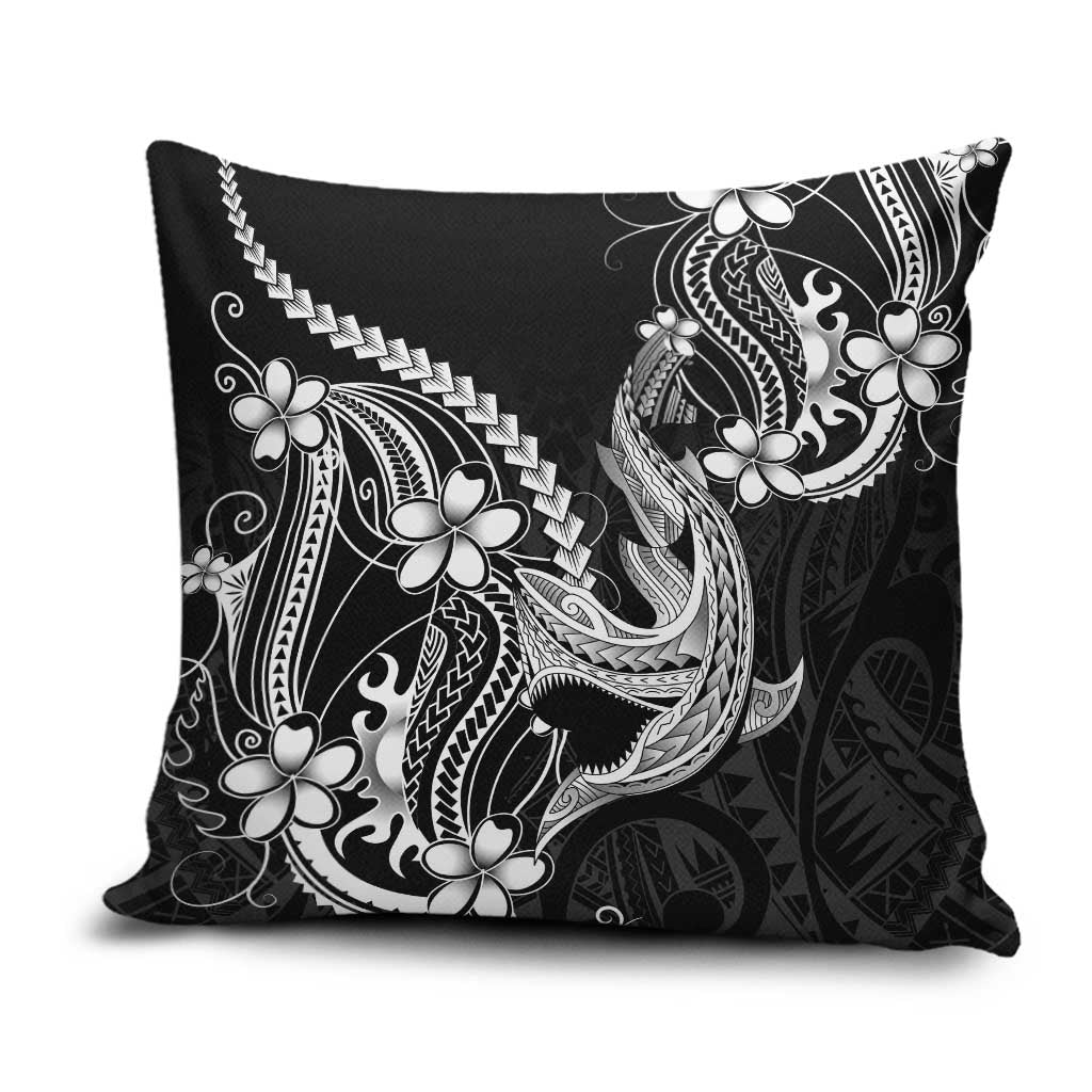Black Aloha Hawaii Pillow Cover Polynesian Shark Tattoo With Plumeria - Polynesian Pride