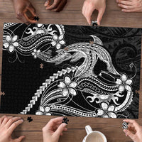 Black Aloha Hawaii Puzzle Polynesian Shark Tattoo With Plumeria LT14 - Polynesian Pride
