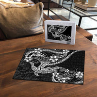 Black Aloha Hawaii Puzzle Polynesian Shark Tattoo With Plumeria LT14 - Polynesian Pride