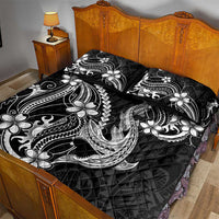 Black Aloha Hawaii Quilt Bed Set Polynesian Shark Tattoo With Plumeria - Polynesian Pride
