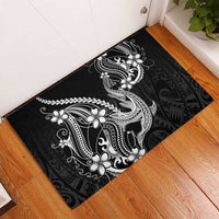 Black Aloha Hawaii Rubber Doormat Polynesian Shark Tattoo With Plumeria LT14 - Polynesian Pride