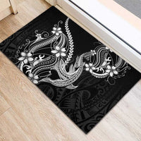 Black Aloha Hawaii Rubber Doormat Polynesian Shark Tattoo With Plumeria LT14 - Polynesian Pride