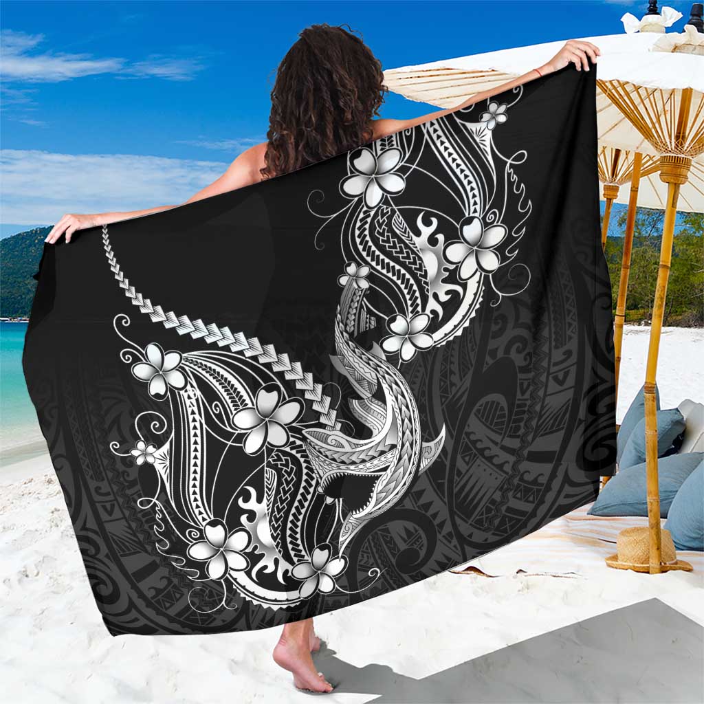 Black Aloha Hawaii Sarong Polynesian Shark Tattoo With Plumeria - Polynesian Pride