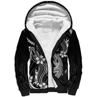 Black Aloha Hawaii Sherpa Hoodie Polynesian Shark Tattoo With Plumeria - Polynesian Pride