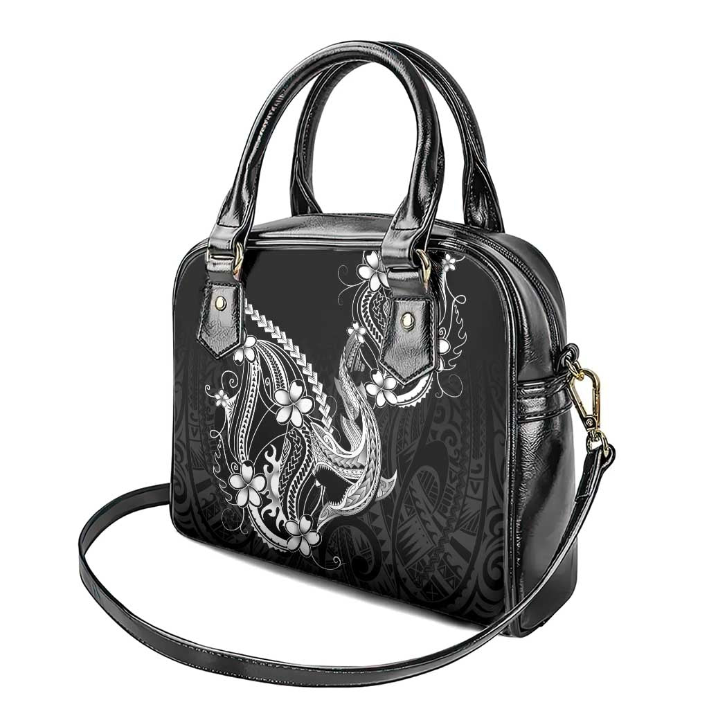 Black Aloha Hawaii Shoulder Handbag Polynesian Shark Tattoo With Plumeria LT14 - Polynesian Pride