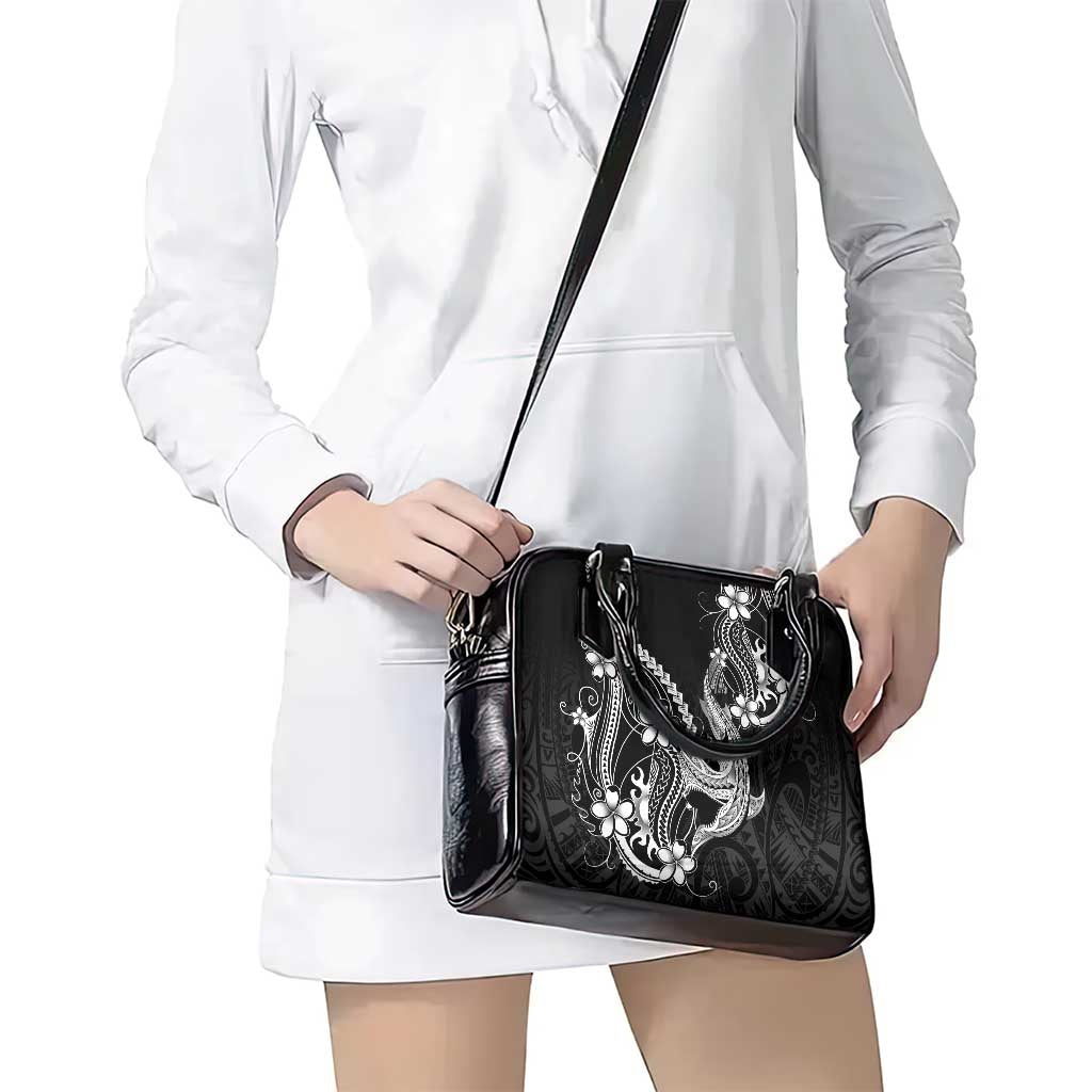 Black Aloha Hawaii Shoulder Handbag Polynesian Shark Tattoo With Plumeria LT14 - Polynesian Pride