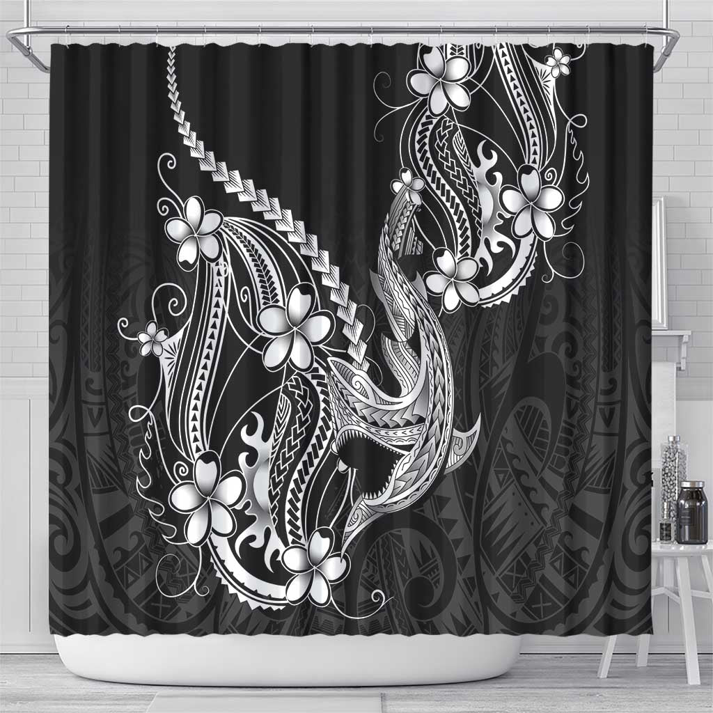 Black Aloha Hawaii Shower Curtain Polynesian Shark Tattoo With Plumeria - Polynesian Pride