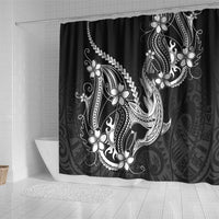 Black Aloha Hawaii Shower Curtain Polynesian Shark Tattoo With Plumeria - Polynesian Pride