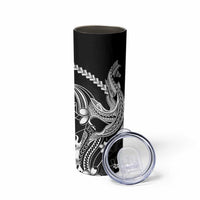 Black Aloha Hawaii Skinny Tumbler Polynesian Shark Tattoo With Plumeria - Polynesian Pride