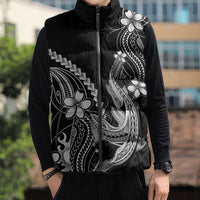 Black Aloha Hawaii Sleeveless Puffer Jacket Polynesian Shark Tattoo With Plumeria LT14 - Polynesian Pride