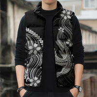 Black Aloha Hawaii Sleeveless Puffer Jacket Polynesian Shark Tattoo With Plumeria LT14 - Polynesian Pride