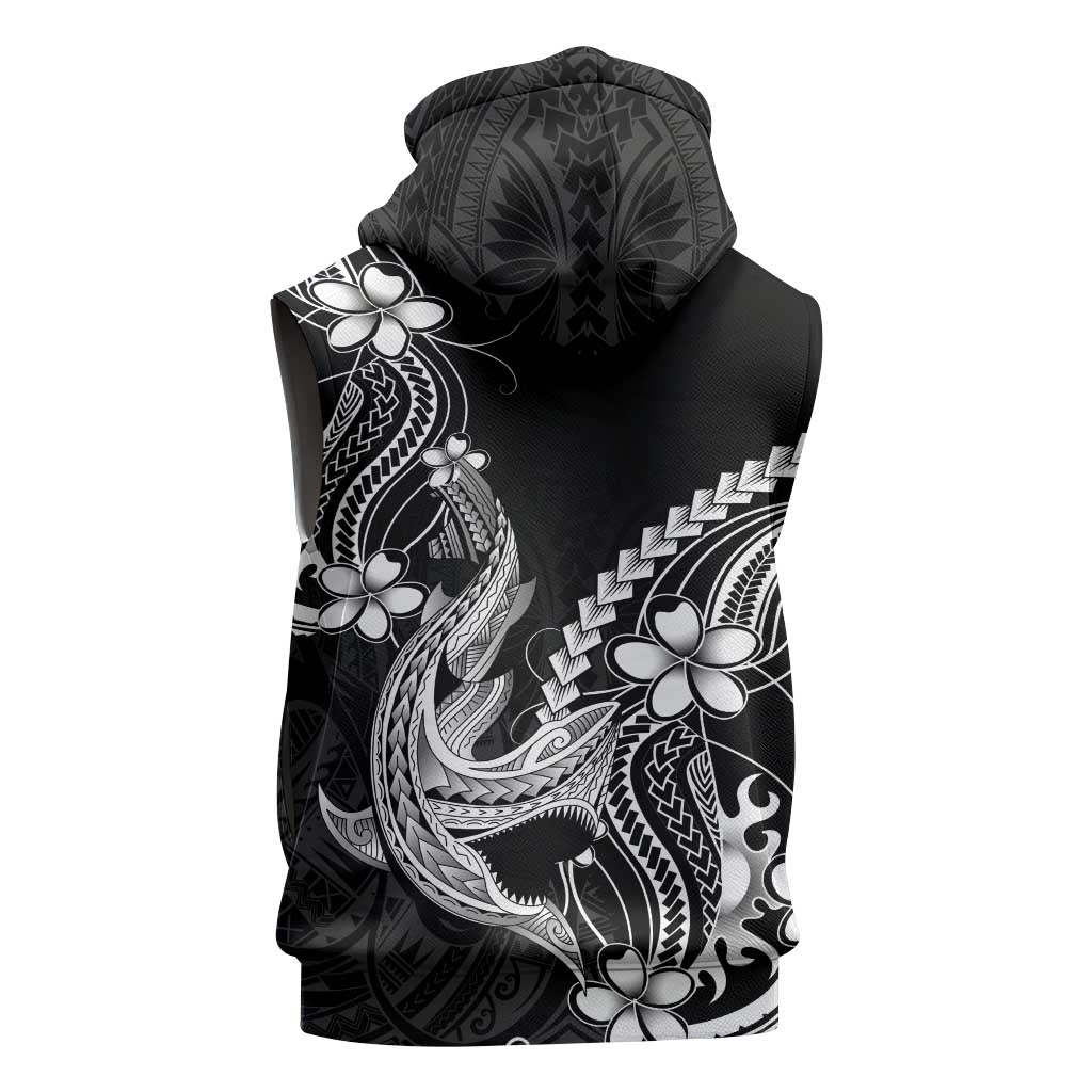 Black Aloha Hawaii Sleeveless Zip Hoodie Polynesian Shark Tattoo With Plumeria LT14 - Polynesian Pride