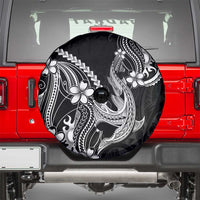 Black Aloha Hawaii Spare Tire Cover Polynesian Shark Tattoo With Plumeria - Polynesian Pride
