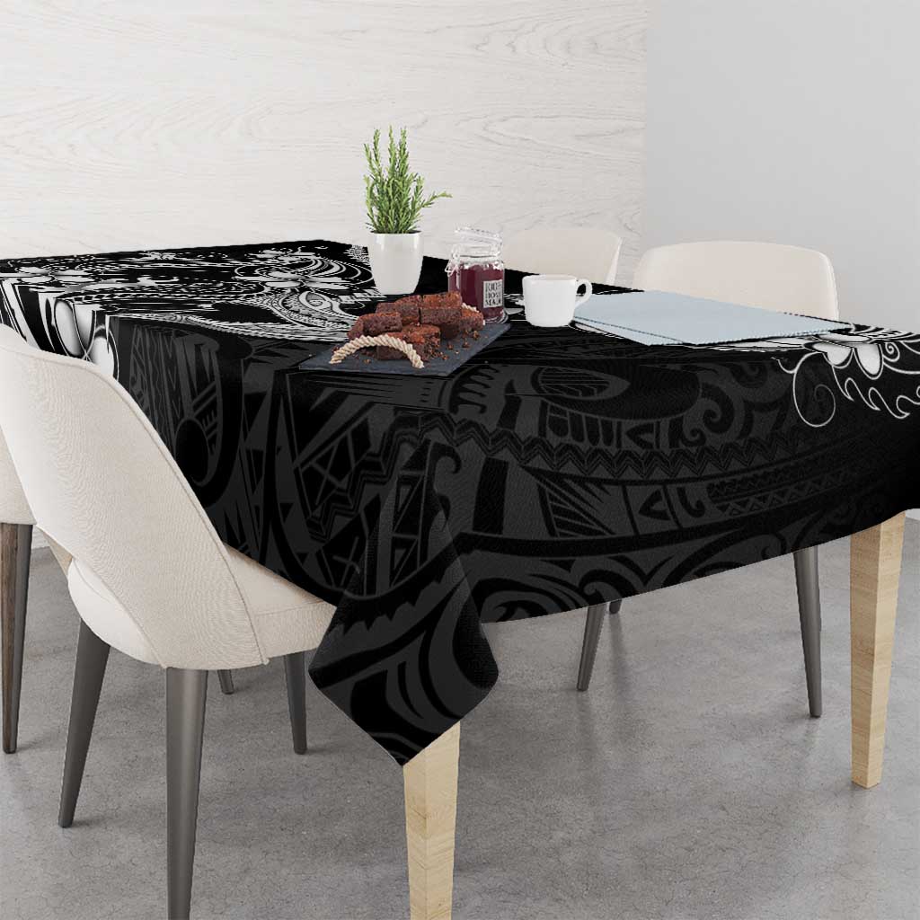 Black Aloha Hawaii Tablecloth Polynesian Shark Tattoo With Plumeria LT14 - Polynesian Pride