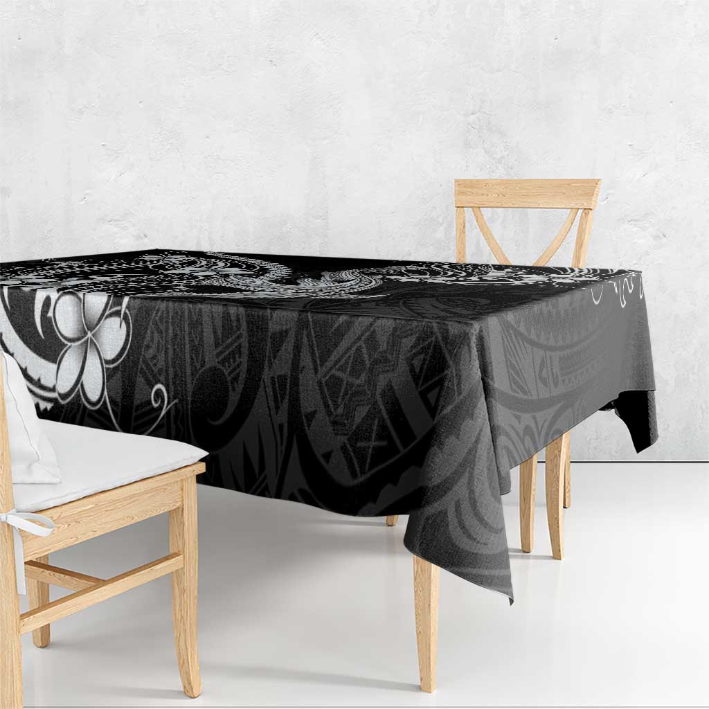 Black Aloha Hawaii Tablecloth Polynesian Shark Tattoo With Plumeria LT14 - Polynesian Pride