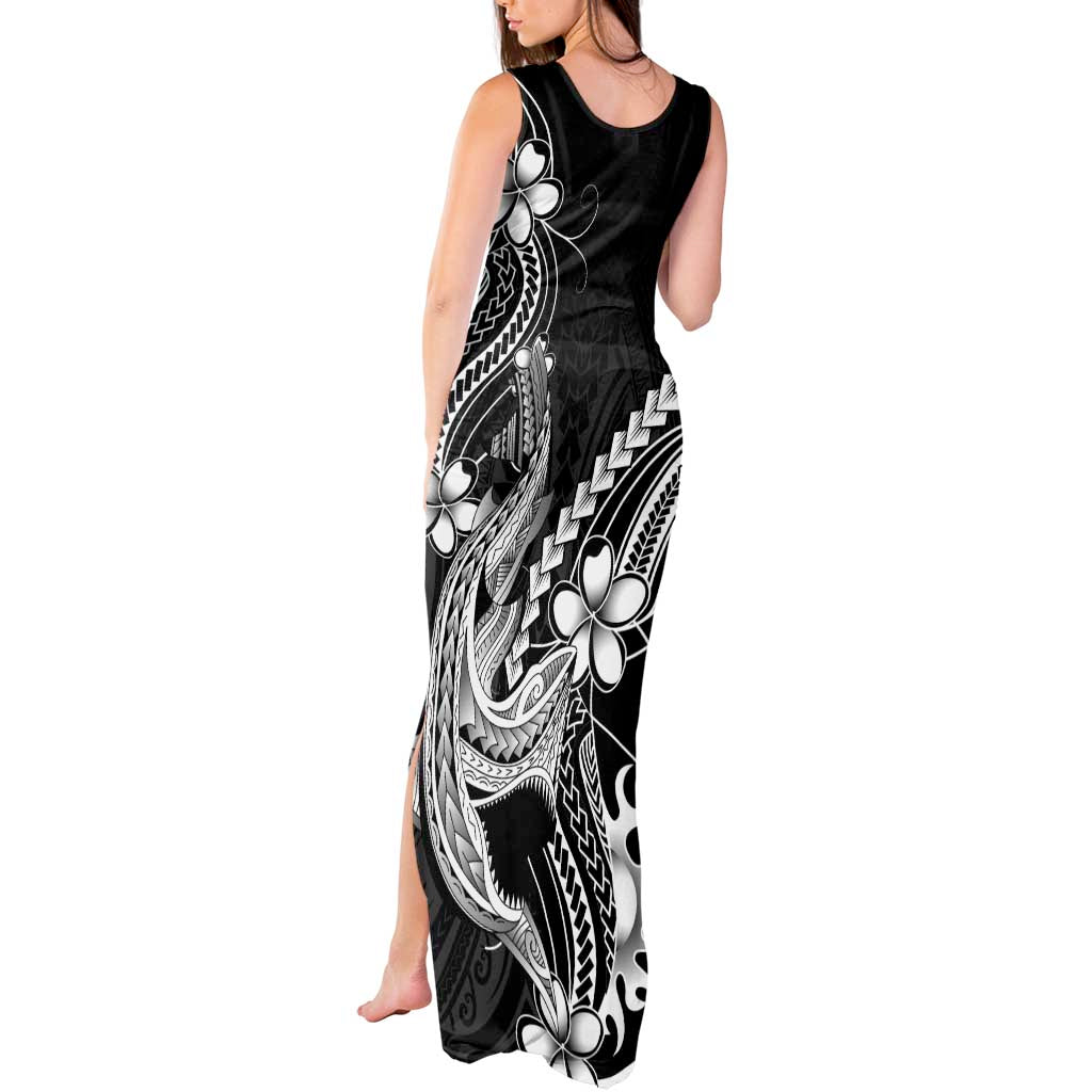 Black Aloha Hawaii Tank Maxi Dress Polynesian Shark Tattoo With Plumeria - Polynesian Pride