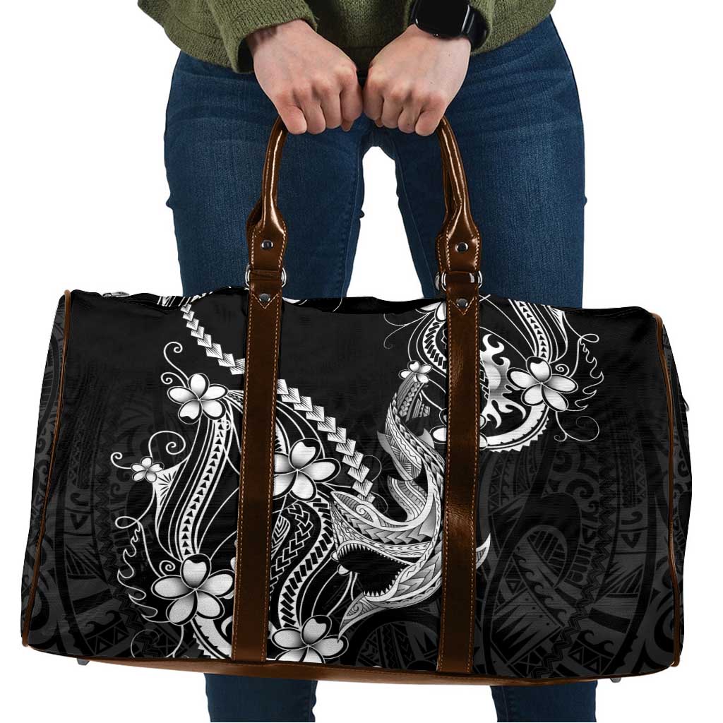 Black Aloha Hawaii Travel Bag Polynesian Shark Tattoo With Plumeria - Polynesian Pride