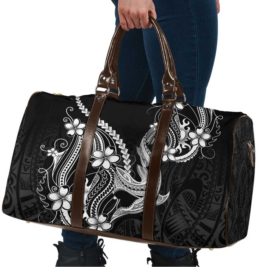 Black Aloha Hawaii Travel Bag Polynesian Shark Tattoo With Plumeria - Polynesian Pride