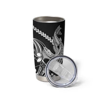 Black Aloha Hawaii Tumbler Cup Polynesian Shark Tattoo With Plumeria - Polynesian Pride