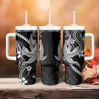 Black Aloha Hawaii Tumbler With Handle Polynesian Shark Tattoo With Plumeria - Polynesian Pride