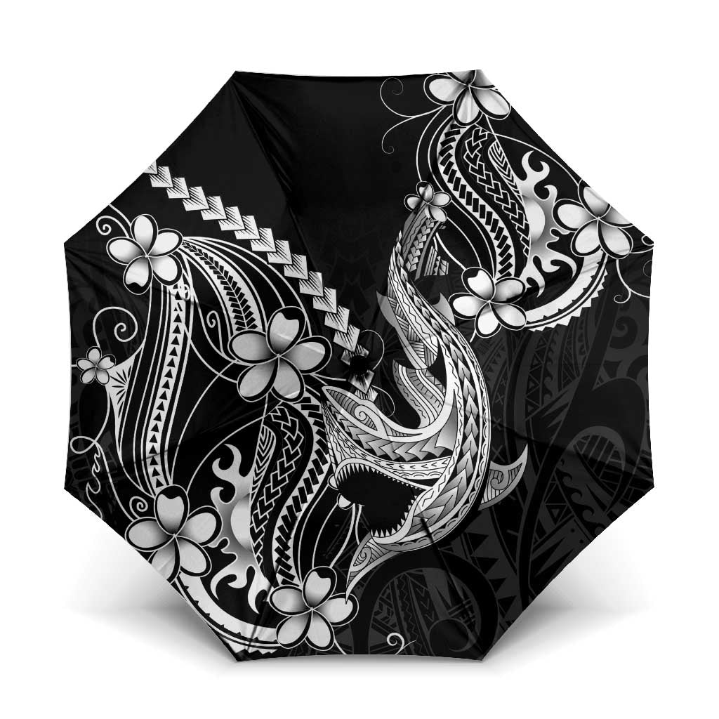 Black Aloha Hawaii Umbrella Polynesian Shark Tattoo With Plumeria - Polynesian Pride