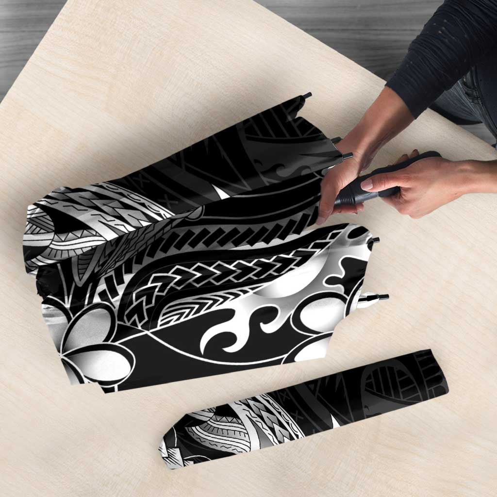 Black Aloha Hawaii Umbrella Polynesian Shark Tattoo With Plumeria - Polynesian Pride