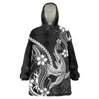 Black Aloha Hawaii Wearable Blanket Hoodie Polynesian Shark Tattoo With Plumeria LT14 One Size Black - Polynesian Pride
