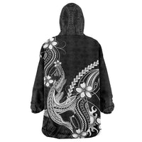 Black Aloha Hawaii Wearable Blanket Hoodie Polynesian Shark Tattoo With Plumeria LT14 - Polynesian Pride