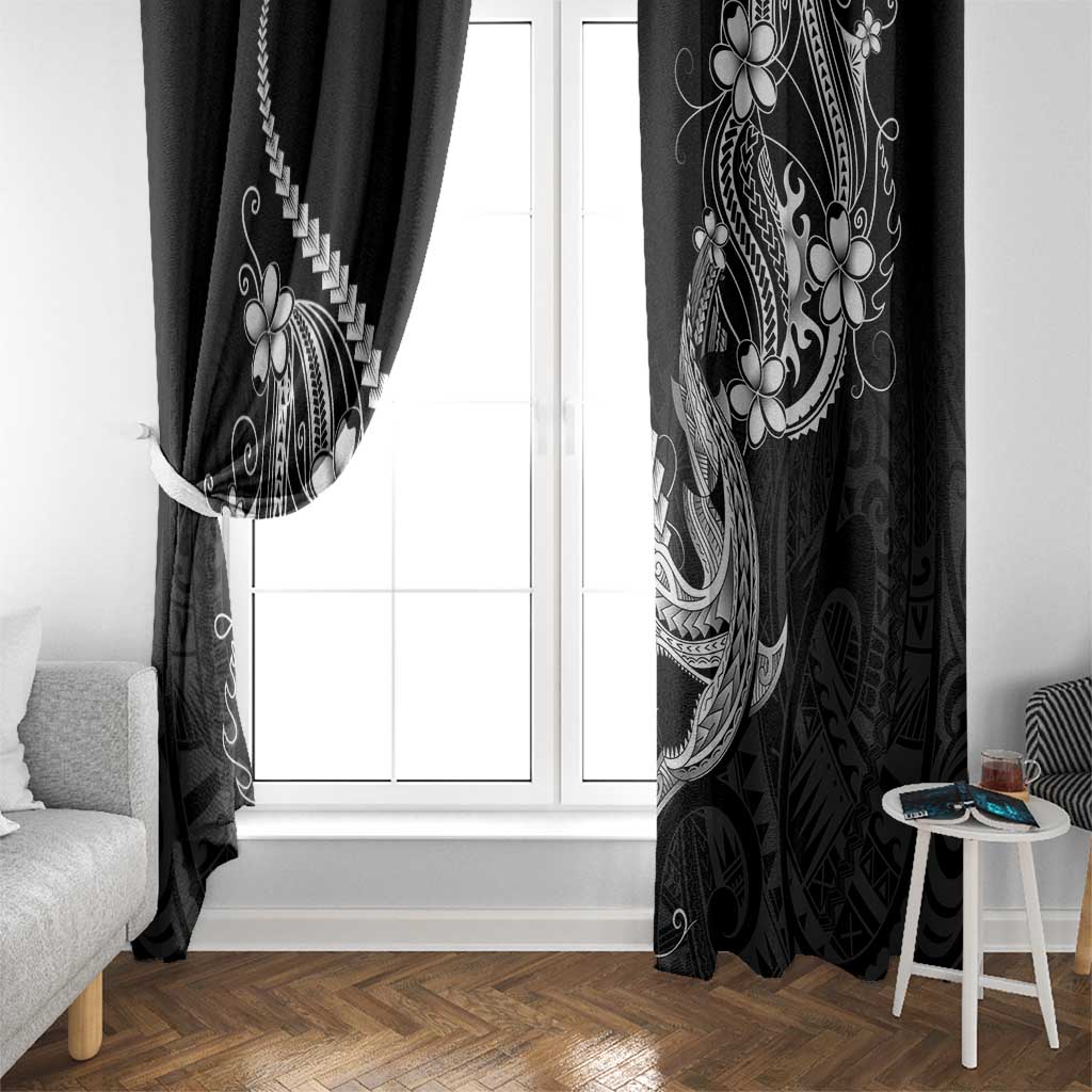 Black Aloha Hawaii Window Curtain Polynesian Shark Tattoo With Plumeria - Polynesian Pride