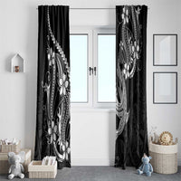 Black Aloha Hawaii Window Curtain Polynesian Shark Tattoo With Plumeria - Polynesian Pride