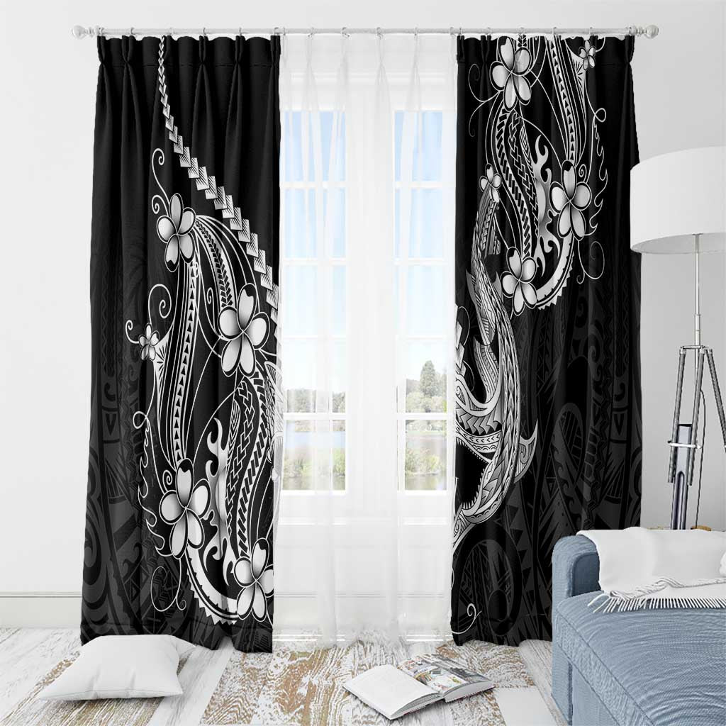 Black Aloha Hawaii Window Curtain Polynesian Shark Tattoo With Plumeria - Polynesian Pride