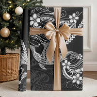 Black Aloha Hawaii Wrapping Paper Polynesian Shark Tattoo With Plumeria LT14 - Polynesian Pride