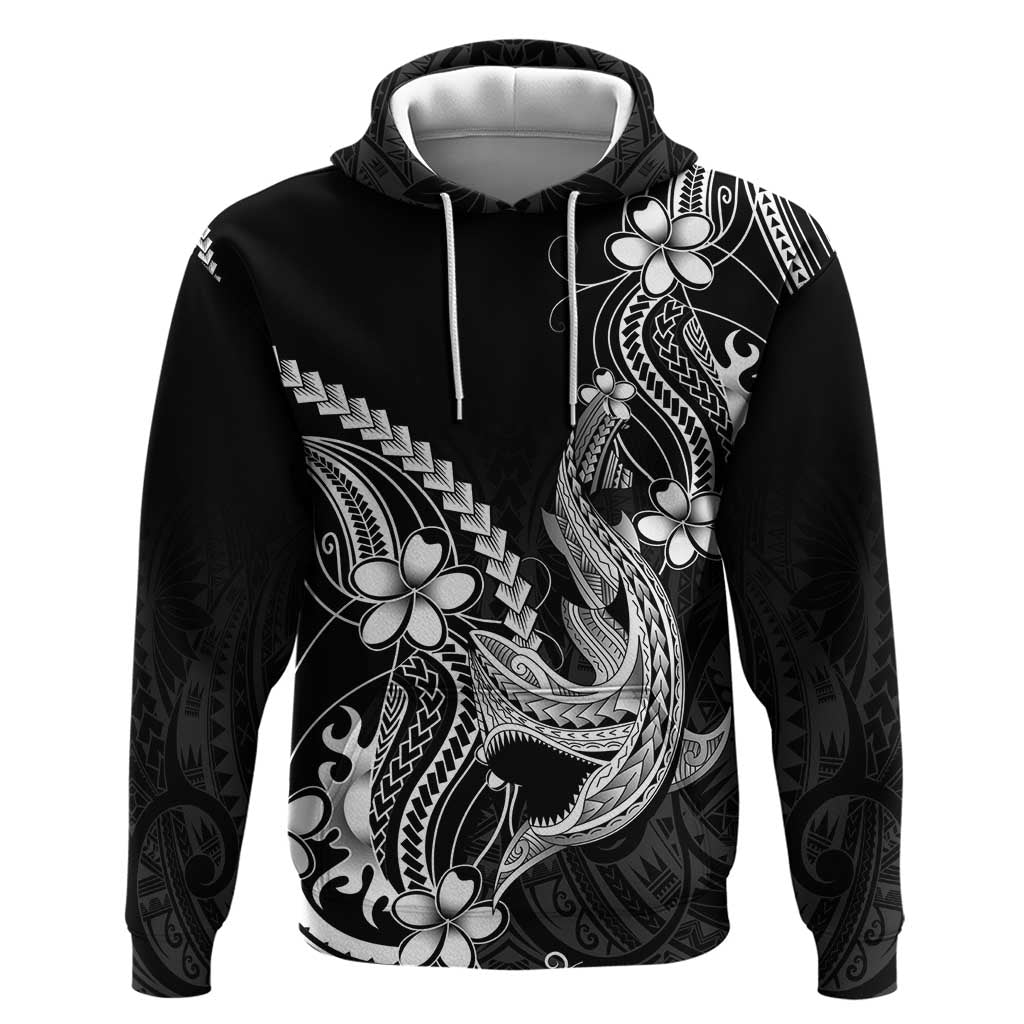 Black Aloha Hawaii Zip Hoodie Polynesian Shark Tattoo With Plumeria LT14 Pullover Hoodie Black - Polynesian Pride