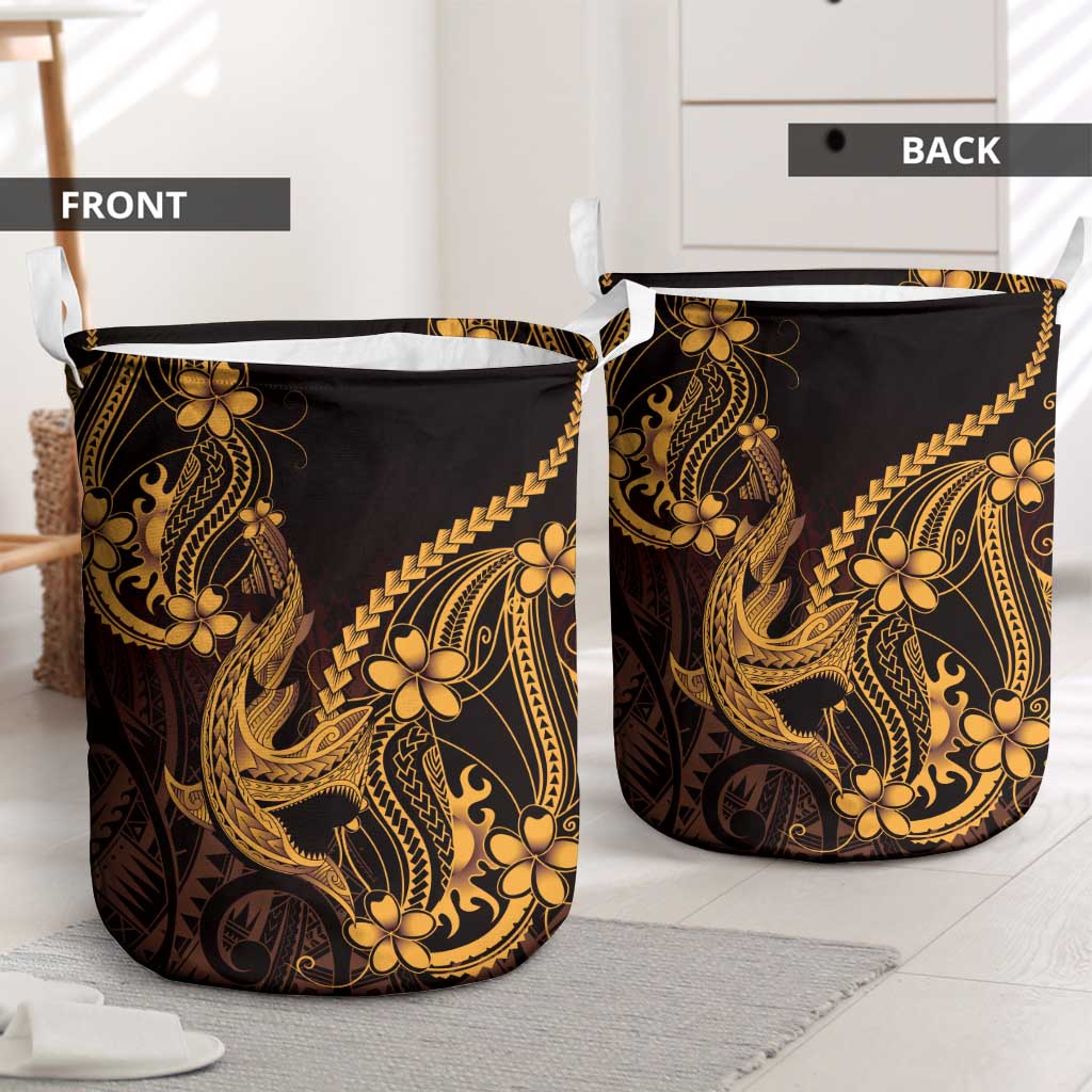 Gold Black Aloha Hawaii Laundry Basket Polynesian Shark Tattoo With Plumeria LT14 - Polynesian Pride