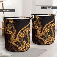 Gold Black Aloha Hawaii Laundry Basket Polynesian Shark Tattoo With Plumeria LT14 - Polynesian Pride