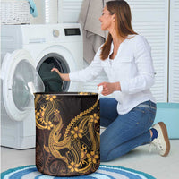 Gold Black Aloha Hawaii Laundry Basket Polynesian Shark Tattoo With Plumeria LT14 - Polynesian Pride