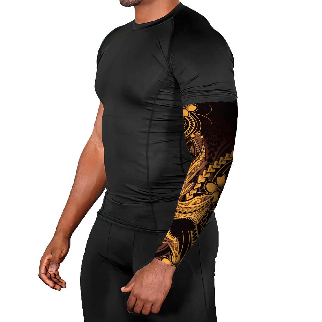 Gold Black Aloha Hawaii Arm Sleeves Polynesian Shark Tattoo With Plumeria LT14 - Polynesian Pride