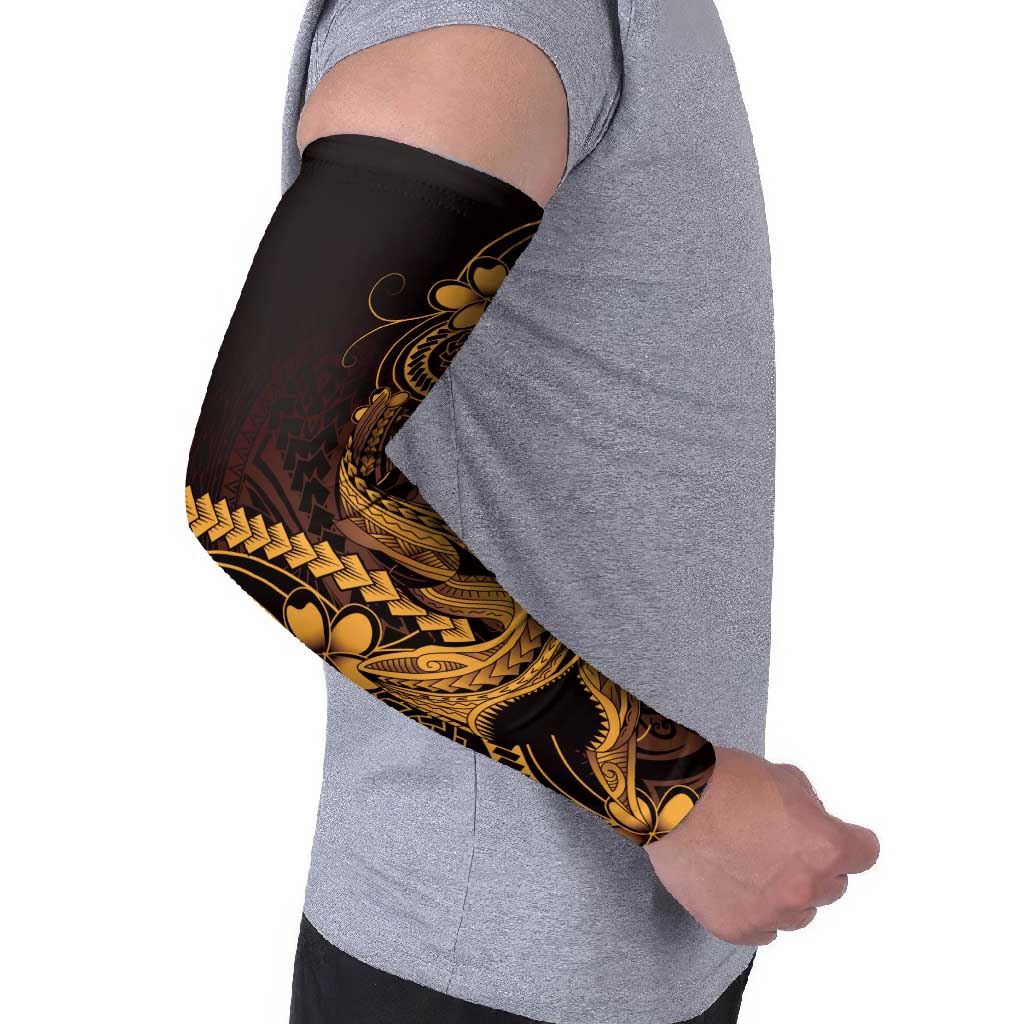 Gold Black Aloha Hawaii Arm Sleeves Polynesian Shark Tattoo With Plumeria LT14 - Polynesian Pride